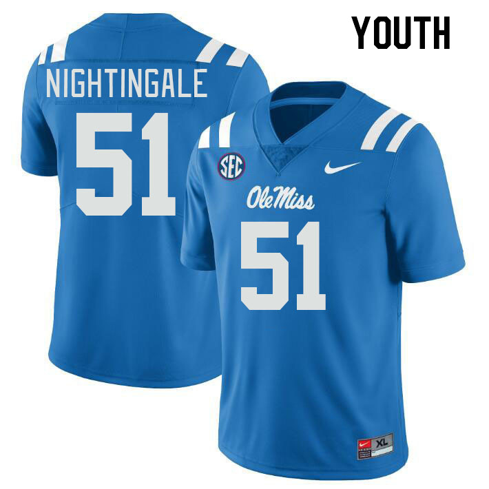 Youth #51 Trey Nightingale Ole Miss Rebels College Football Jerseys Stitched-Power Blue